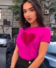 Тёмно-розовый женская футболка из хлопка с принтом "Сердце"
