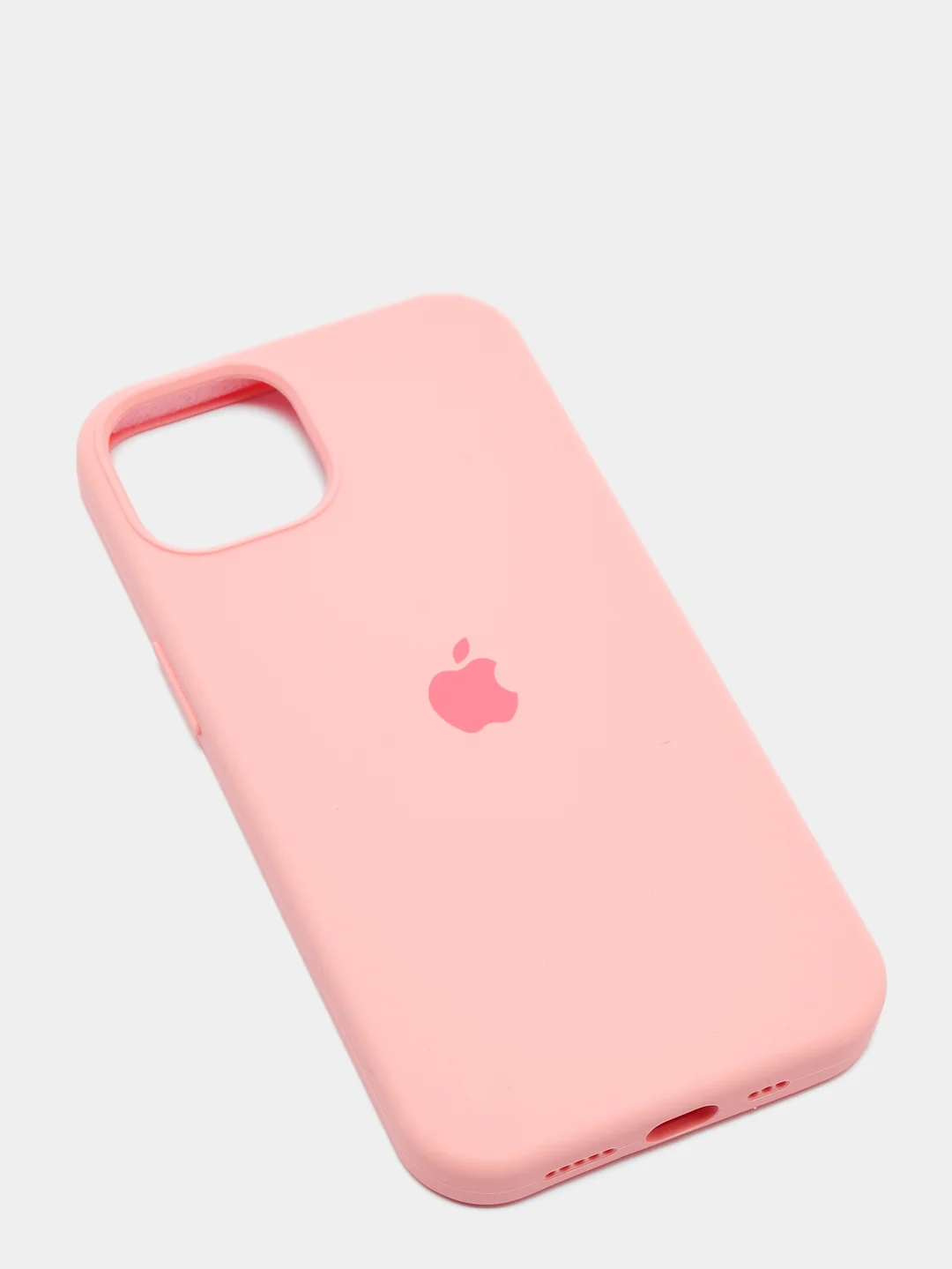 Розовый чехол для iPhone 13 Silicone Case закрытый низ с логотипом