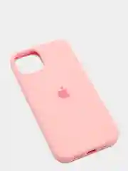 Розовый чехол для iPhone 13 Silicone Case закрытый низ с логотипом