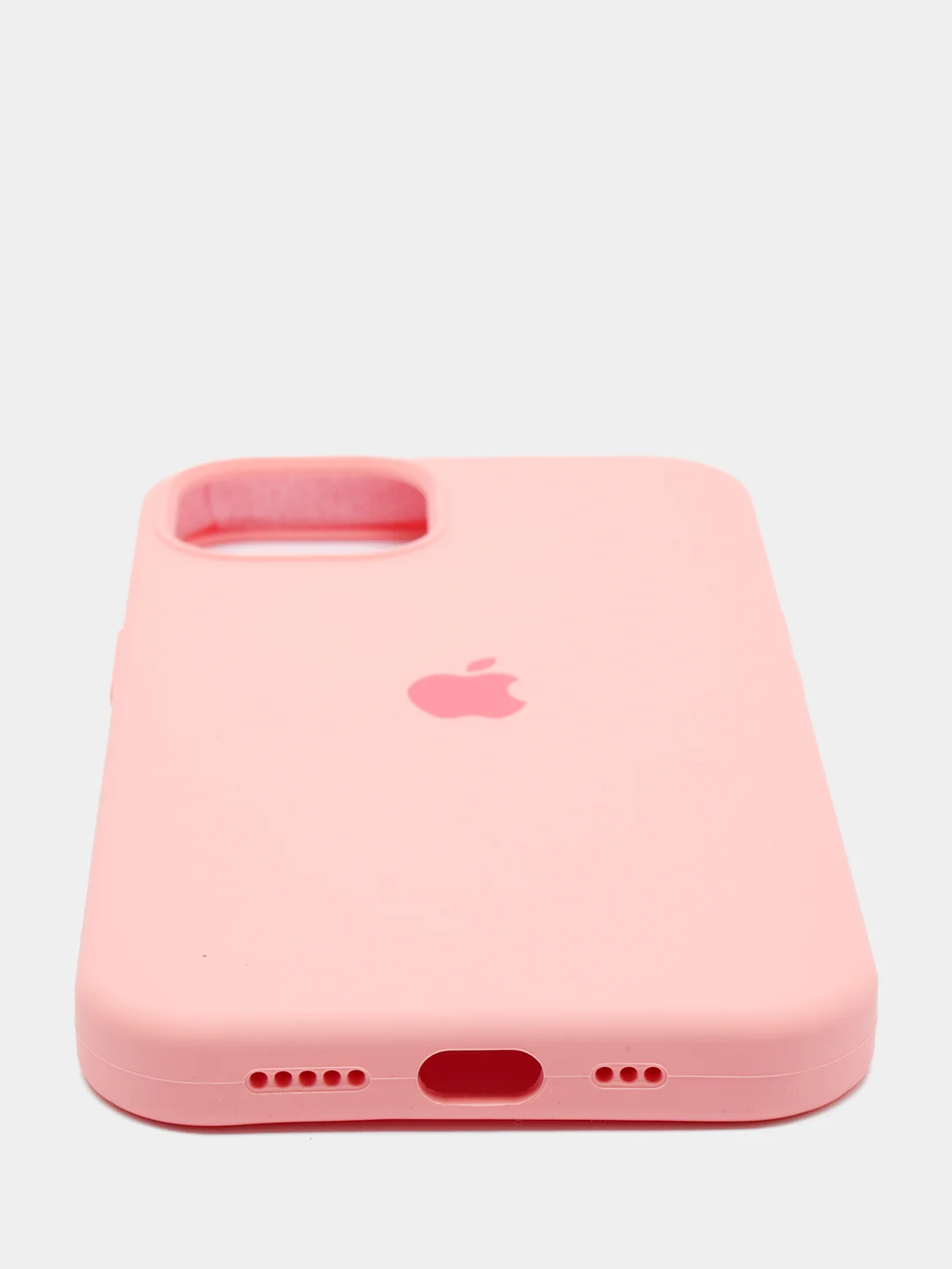 Розовый чехол для iPhone 13 Silicone Case закрытый низ с логотипом