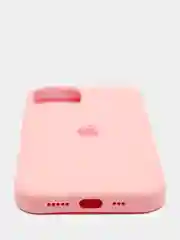 Розовый чехол для iPhone 13 Silicone Case закрытый низ с логотипом