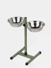 Подставка с мисками, 2 х 1,5 л, высота 50 см, разборная, серо-зелёная шагрень