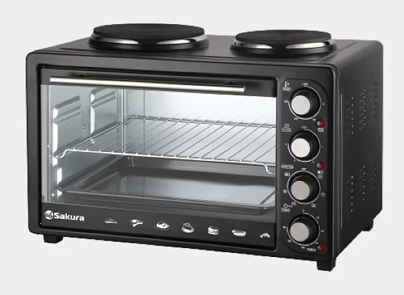 Черный духовка электрическая Sakura SA-7025HBK 3200Вт 30л 2конф/чуг черн