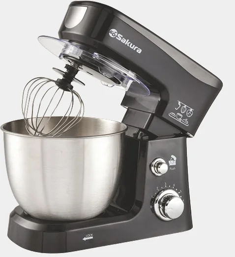 Черный миксер Sakura SA-6327BK планетарный, с чашей 3.5л, 1000Вт