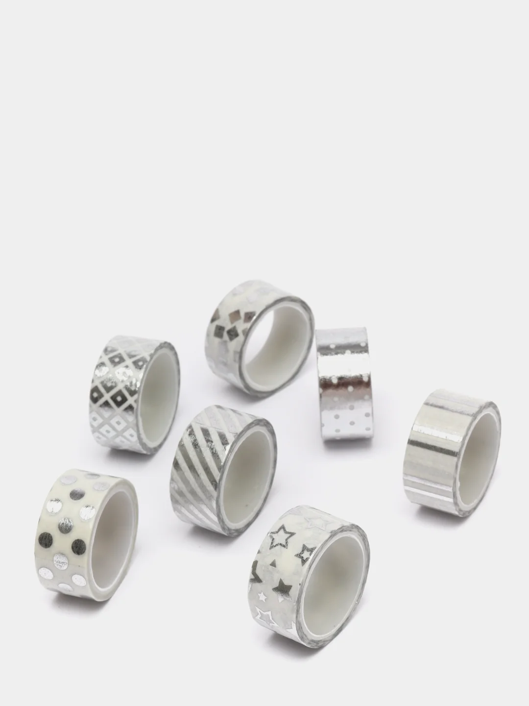 Клейкие WASHI-ленты для декора с фольгой Серебристые, 0,015 х 3 м, 7 шт