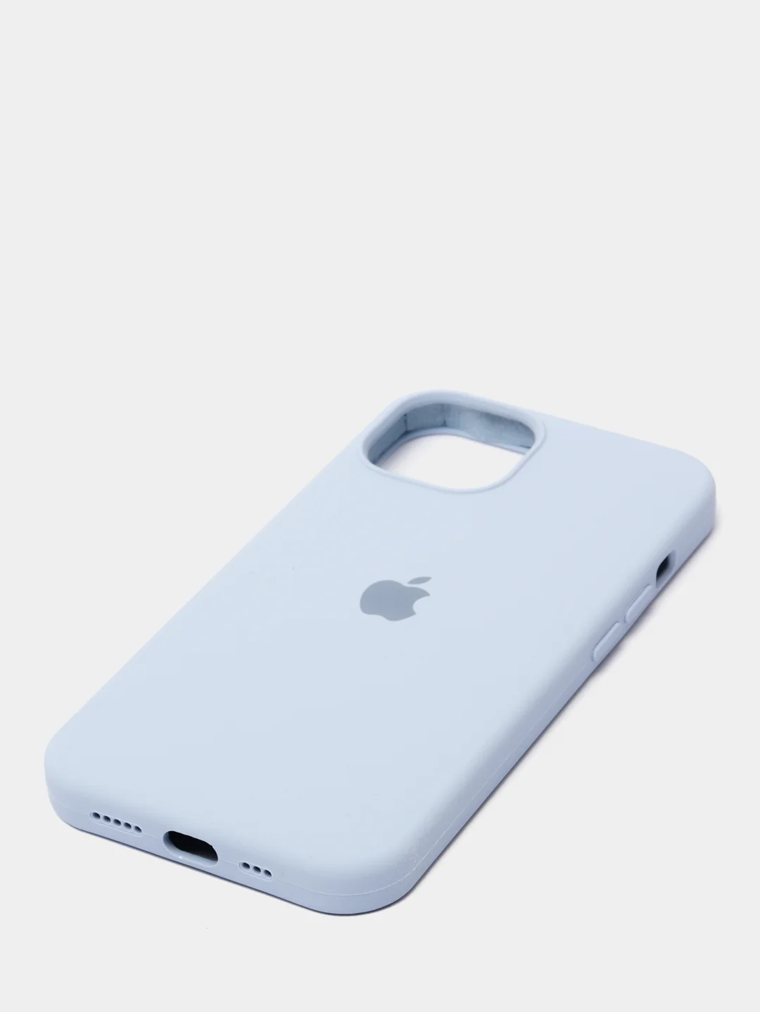 Голубой чехол для iPhone 13 Silicone Case закрытый низ с логотипом