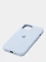 Голубой чехол для iPhone 13 Silicone Case закрытый низ с логотипом