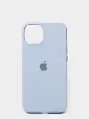 Голубой чехол для iPhone 13 Silicone Case закрытый низ с логотипом