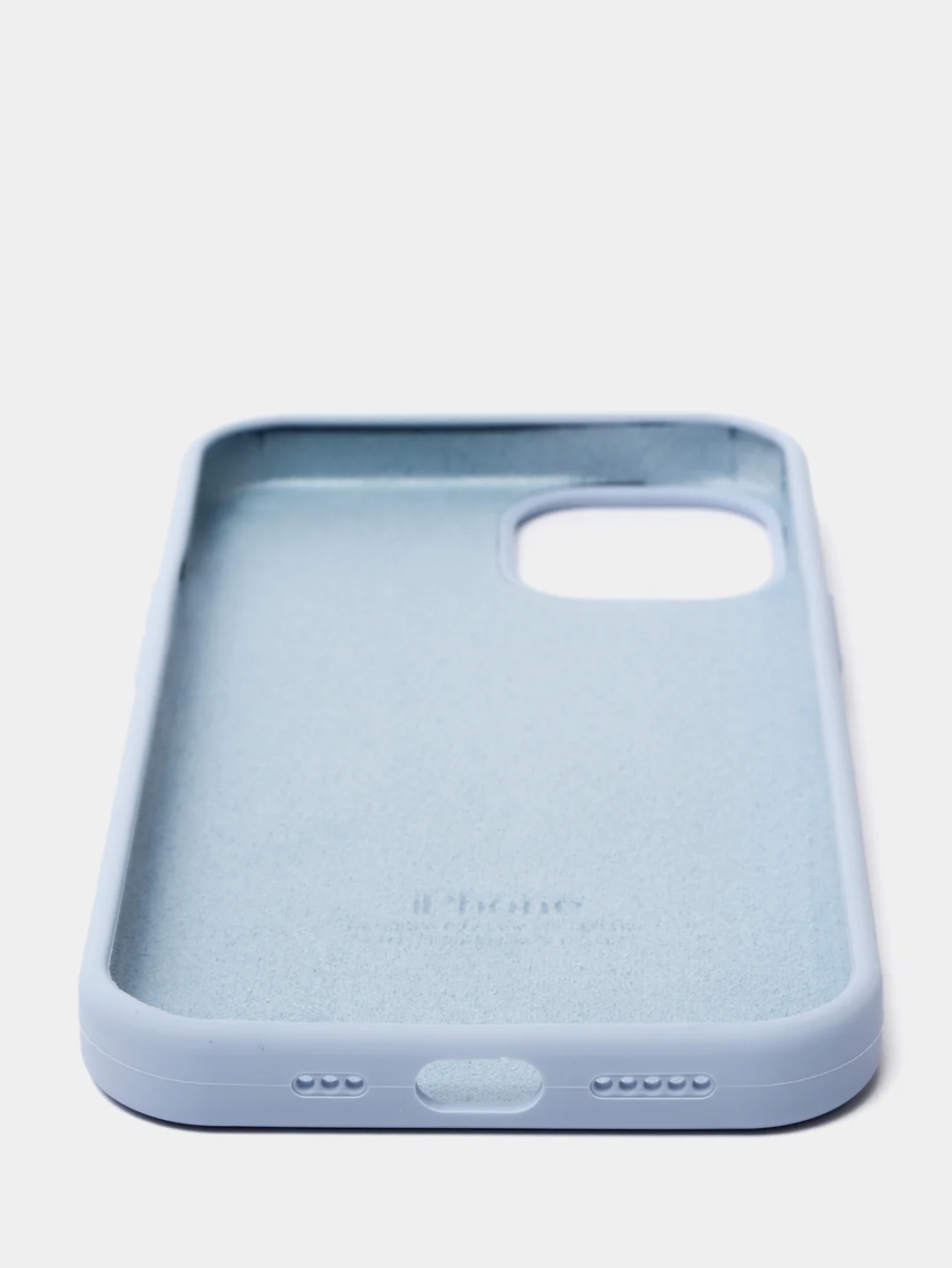 Голубой чехол для iPhone 13 Silicone Case закрытый низ с логотипом