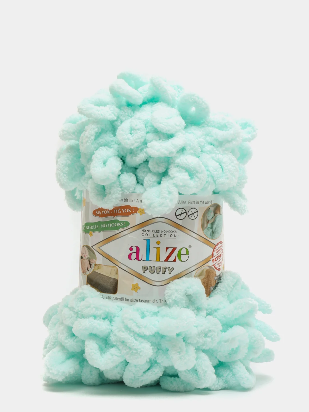 Мятный пряжа Alize Puffy петельки
