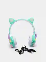 Зеленый беспроводные Bluetooth наушники с кошачьими ушками pop-it, с шумоподавлением, складные