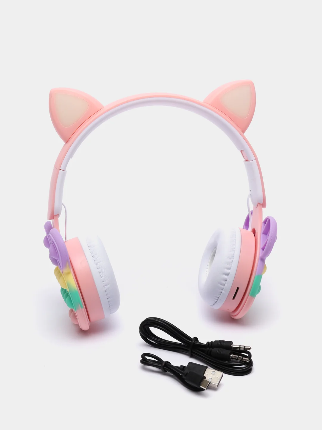Розовый беспроводные Bluetooth наушники с кошачьими ушками pop-it, с шумоподавлением, складные