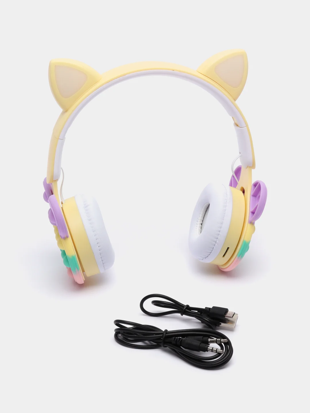 Желтый беспроводные Bluetooth наушники с кошачьими ушками pop-it, с шумоподавлением, складные