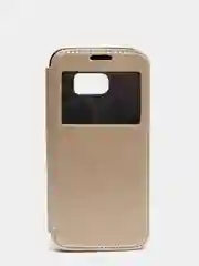 Золотой чехол-книга Samsung/Самсунг S7 EDGE,с окном,подставкой