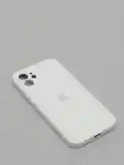 Белый силиконовый чехол iPhone 12, Silicone Case, с закрытым низом и защитой камеры