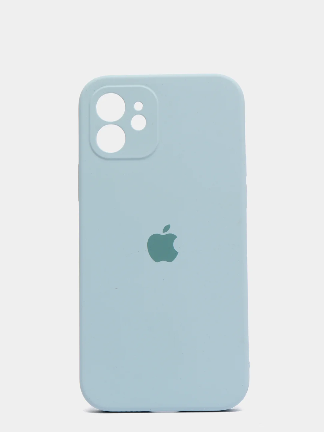 Небесно-голубой силиконовый чехол iPhone 12, Silicone Case, с закрытым низом и защитой камеры