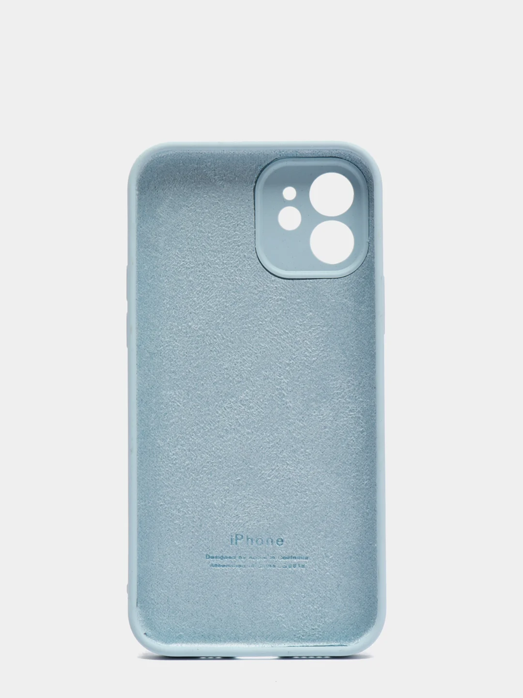 Небесно-голубой силиконовый чехол iPhone 12, Silicone Case, с закрытым низом и защитой камеры