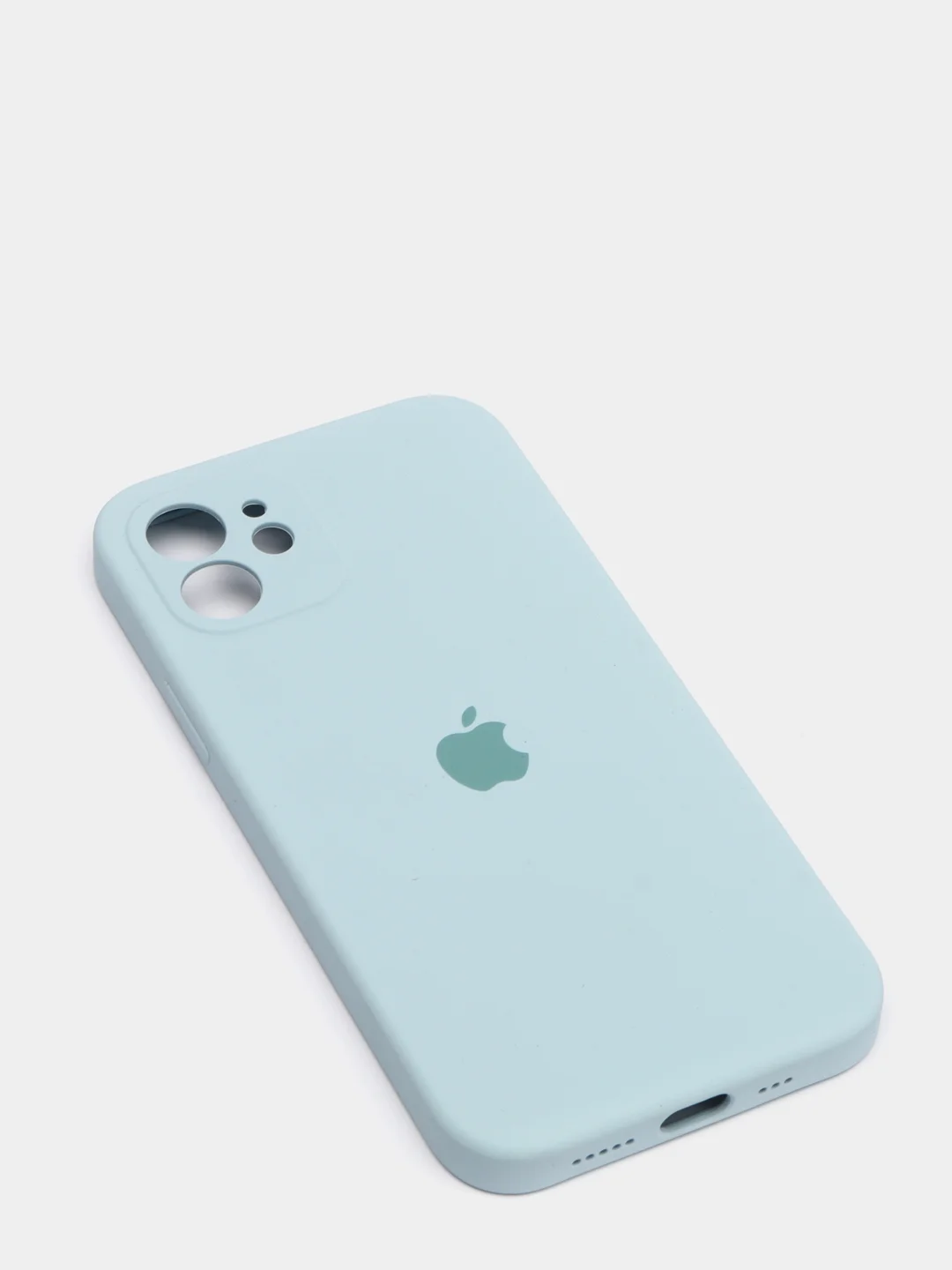 Небесно-голубой силиконовый чехол iPhone 12, Silicone Case, с закрытым низом и защитой камеры