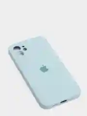 Небесно-голубой силиконовый чехол iPhone 12, Silicone Case, с закрытым низом и защитой камеры