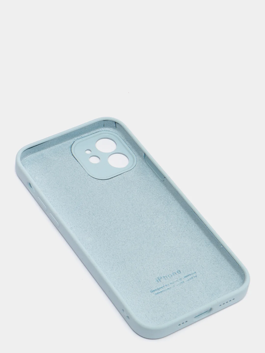 Небесно-голубой силиконовый чехол iPhone 12, Silicone Case, с закрытым низом и защитой камеры
