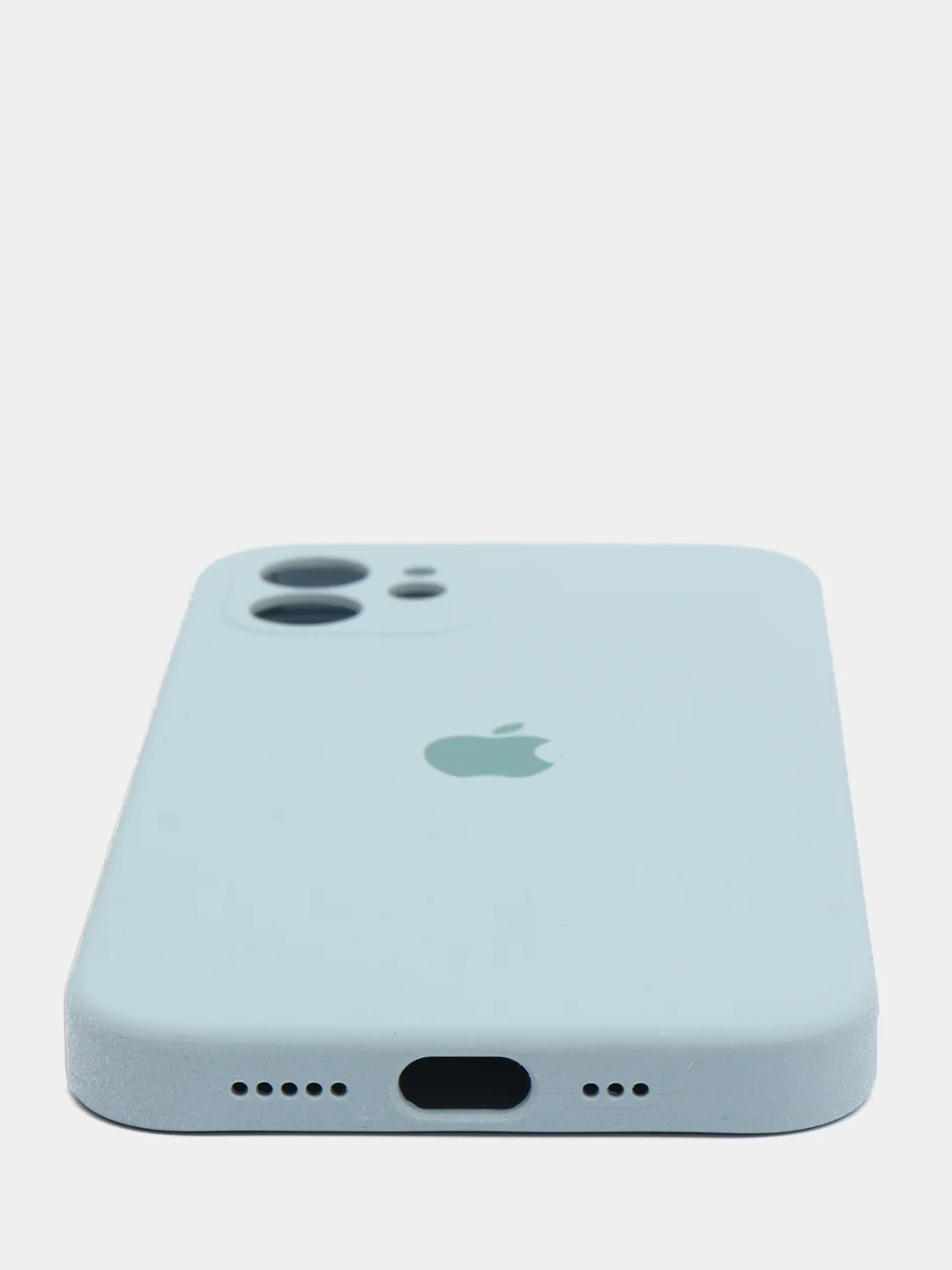 Небесно-голубой силиконовый чехол iPhone 12, Silicone Case, с закрытым низом и защитой камеры