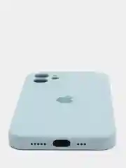 Небесно-голубой силиконовый чехол iPhone 12, Silicone Case, с закрытым низом и защитой камеры