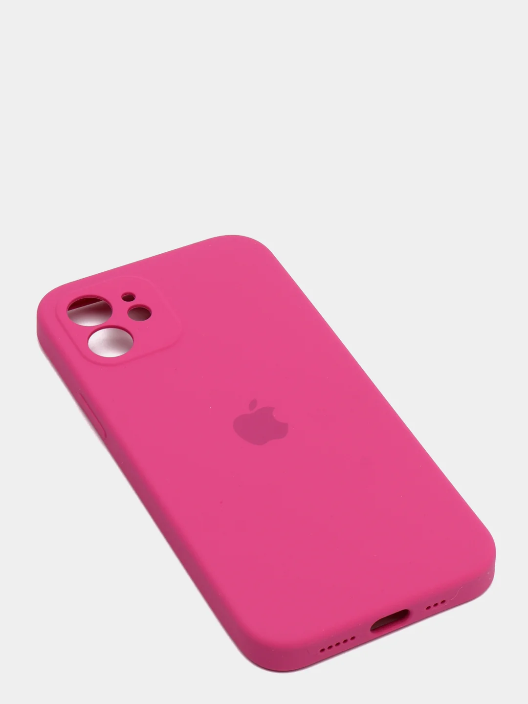 Вишнёвый силиконовый чехол iPhone 12, Silicone Case, с закрытым низом и защитой камеры