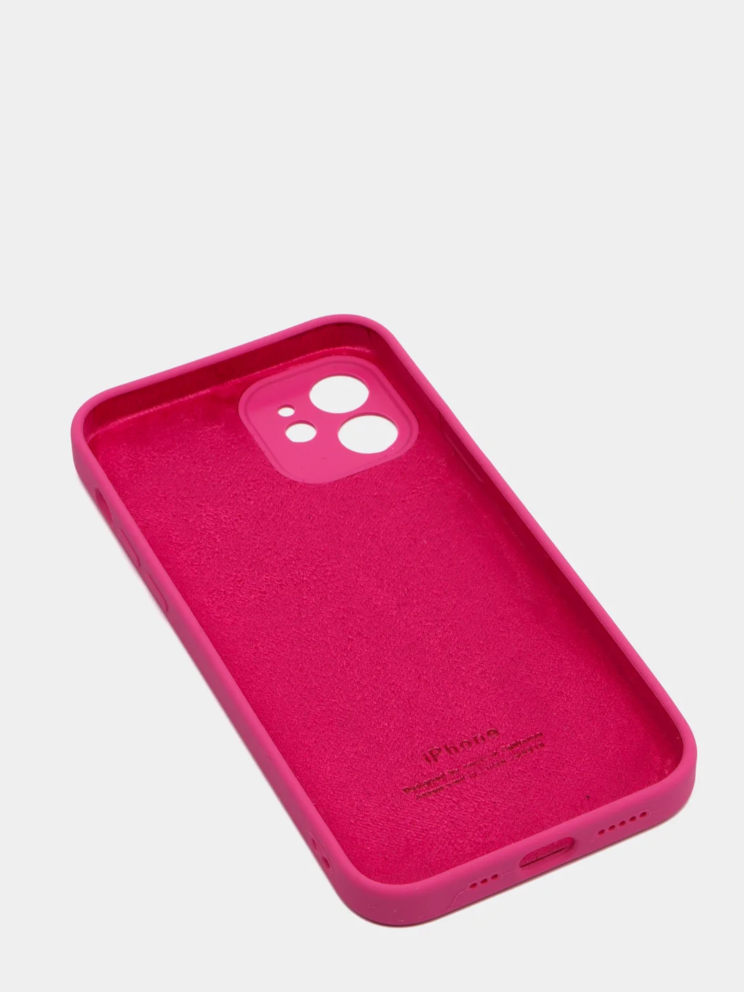 Вишнёвый силиконовый чехол iPhone 12, Silicone Case, с закрытым низом и защитой камеры