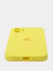 Желтый силиконовый чехол iPhone 12, Silicone Case, с закрытым низом и защитой камеры