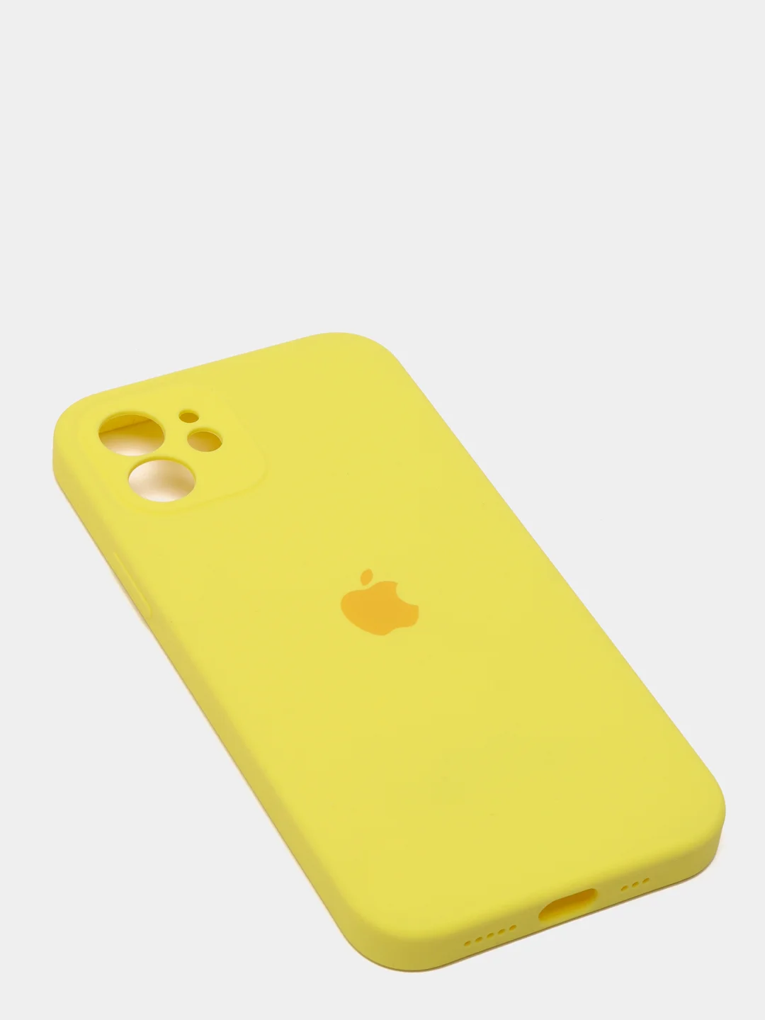 Желтый силиконовый чехол iPhone 12, Silicone Case, с закрытым низом и защитой камеры