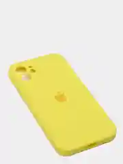 Желтый силиконовый чехол iPhone 12, Silicone Case, с закрытым низом и защитой камеры