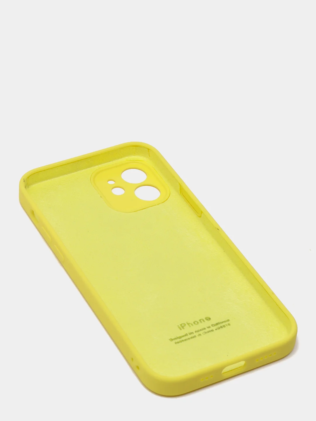 Желтый силиконовый чехол iPhone 12, Silicone Case, с закрытым низом и защитой камеры