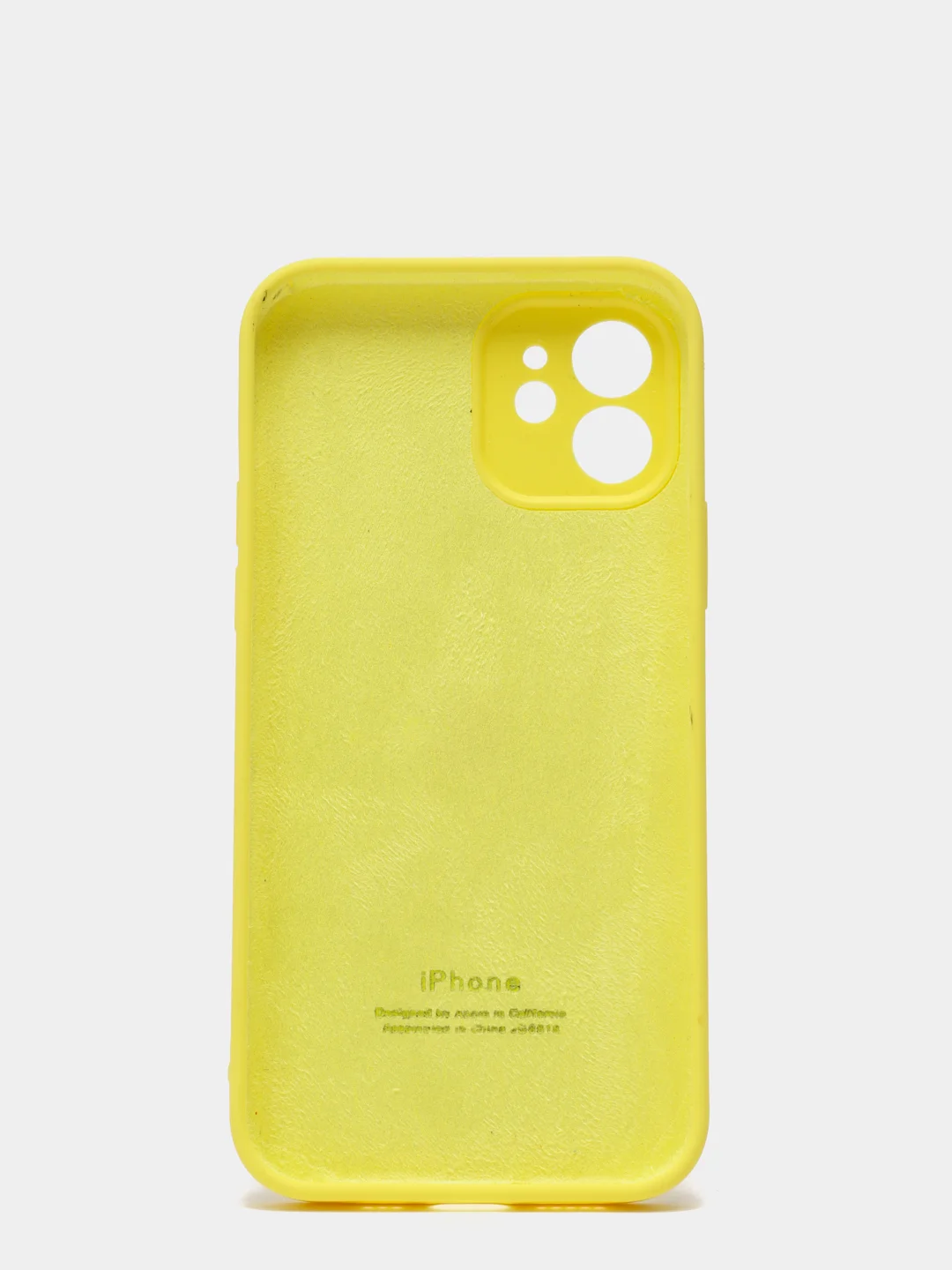 Желтый силиконовый чехол iPhone 12, Silicone Case, с закрытым низом и защитой камеры