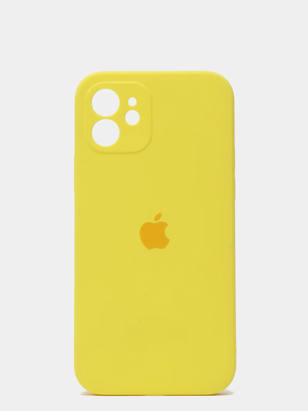 Желтый силиконовый чехол iPhone 12, Silicone Case, с закрытым низом и защитой камеры