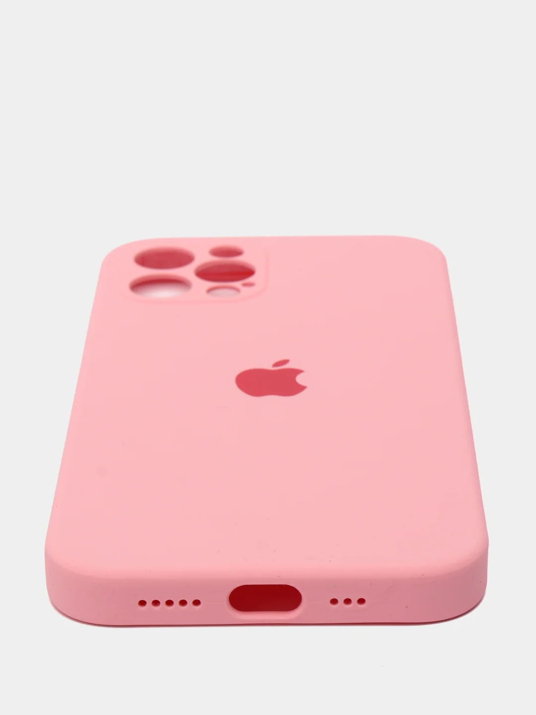 Розовый силиконовый чехол iPhone 12 Pro, Silicone Case, с закрытым низом и защитой камеры