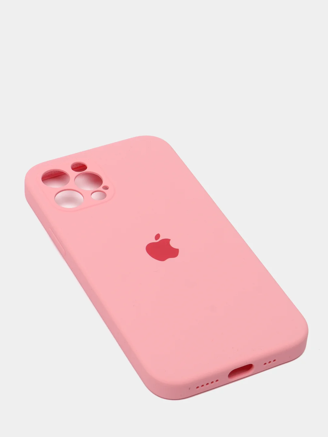 Розовый силиконовый чехол iPhone 12 Pro, Silicone Case, с закрытым низом и защитой камеры