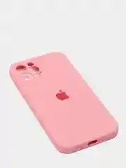 Розовый силиконовый чехол iPhone 12 Pro, Silicone Case, с закрытым низом и защитой камеры