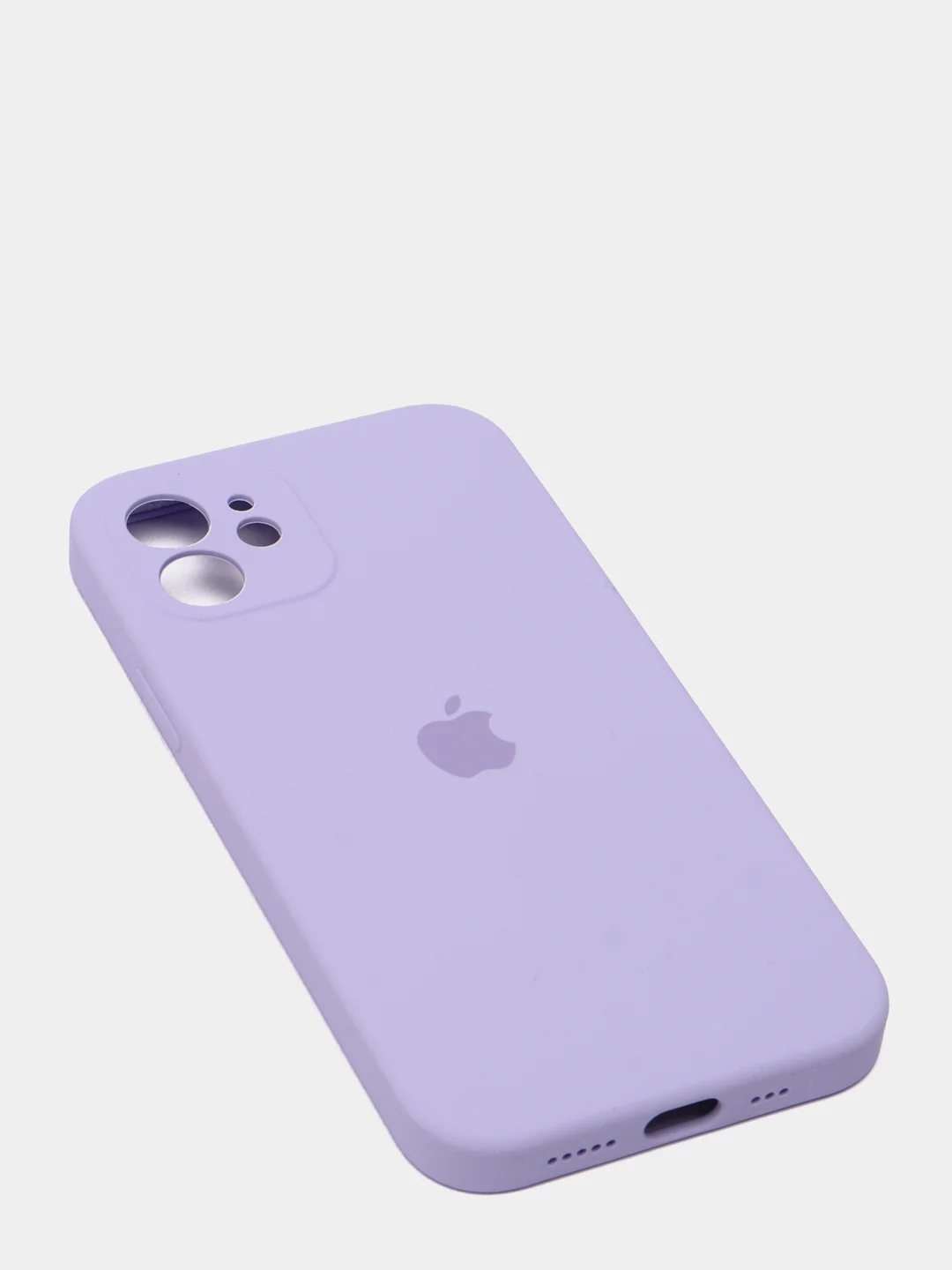 Лавандовый силиконовый чехол iPhone 12, Silicone Case, с закрытым низом и защитой камеры