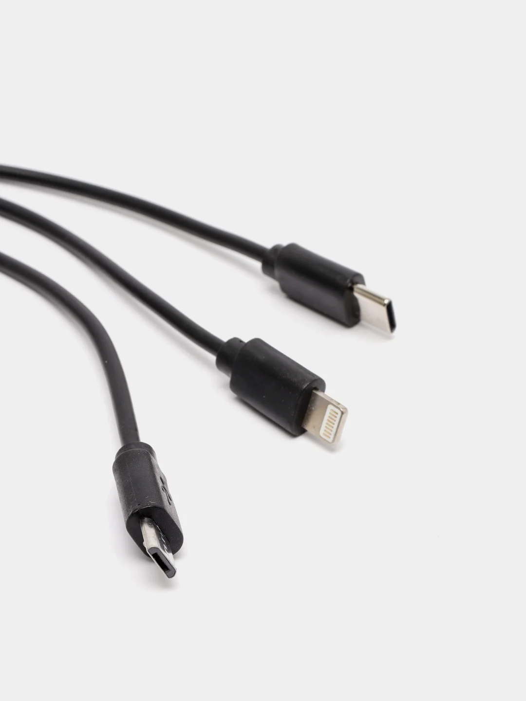 Черный кабель Lightning, Type-C, Micro USB 3в1