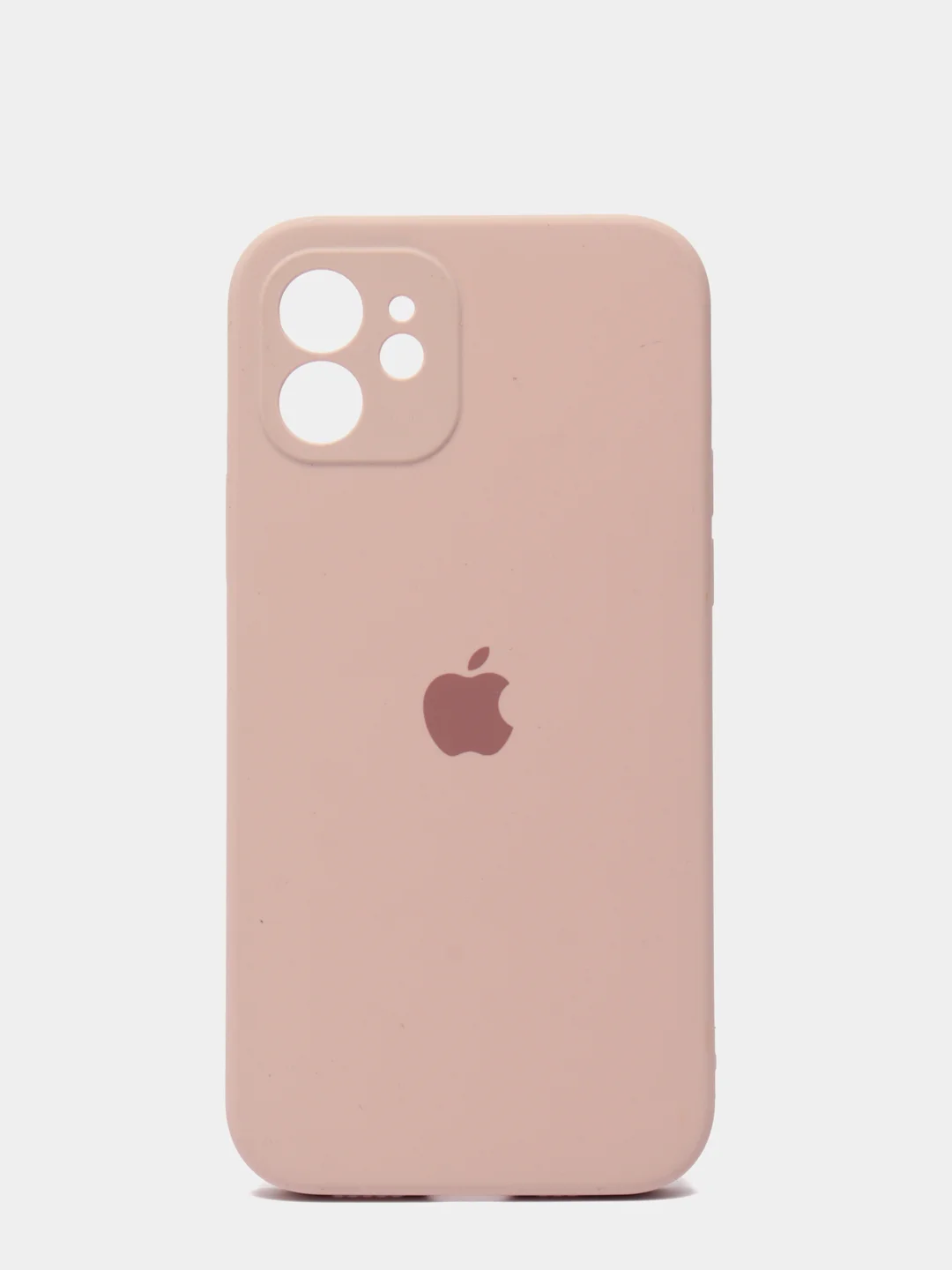 Пудровый силиконовый чехол iPhone 12, Silicone Case, с закрытым низом и защитой камеры