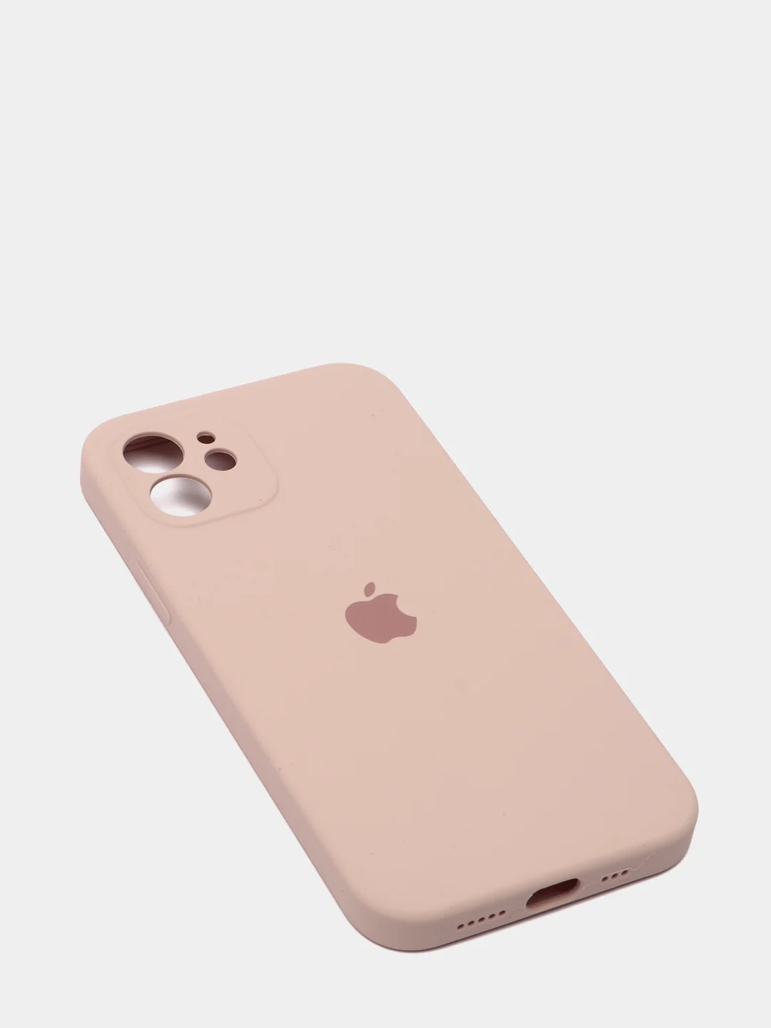 Пудровый силиконовый чехол iPhone 12, Silicone Case, с закрытым низом и защитой камеры