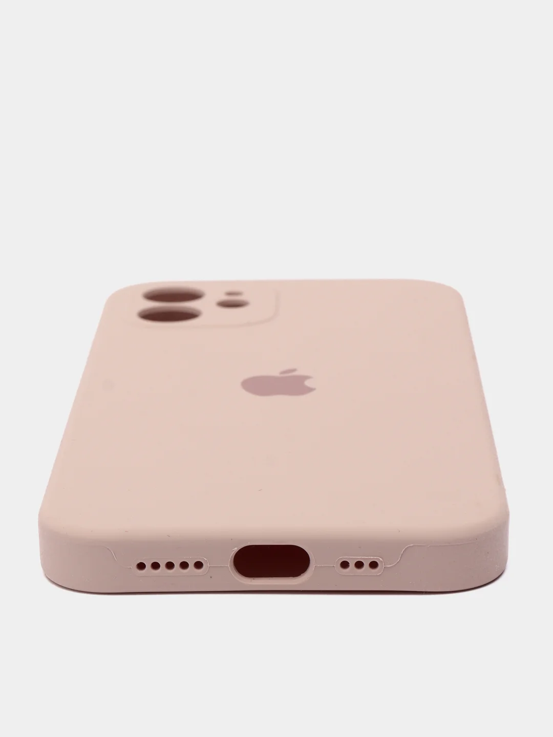 Пудровый силиконовый чехол iPhone 12, Silicone Case, с закрытым низом и защитой камеры