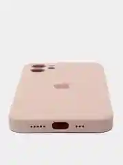 Пудровый силиконовый чехол iPhone 12, Silicone Case, с закрытым низом и защитой камеры