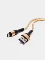 Золотой кабель Micro USB, Type-C, Lightning - Iphone (быстрая зарядка андроид) тканевый нейлоновый