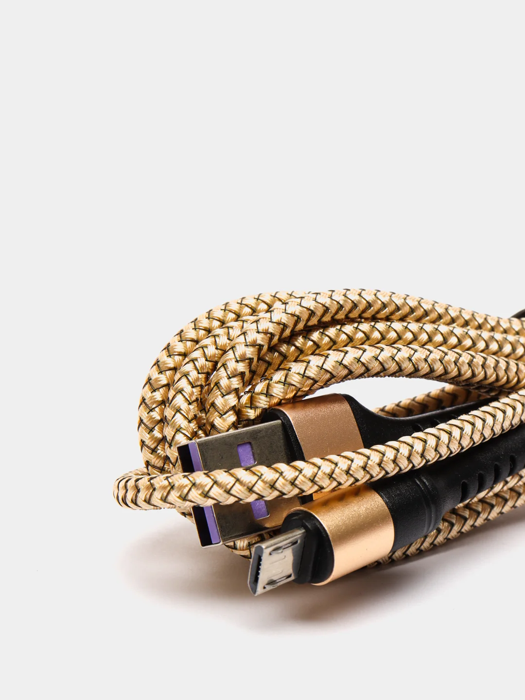 Золотой кабель Micro USB, Type-C, Lightning - Iphone (быстрая зарядка андроид) тканевый нейлоновый