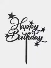Черный топпер для торта Happy Birthday