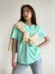 Мятный футболка женская Basic, базовая, однотонная, оверсайз