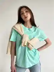 Мятный футболка женская Basic, базовая, однотонная, оверсайз