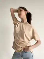 Бежевый футболка женская Basic, базовая, однотонная, оверсайз