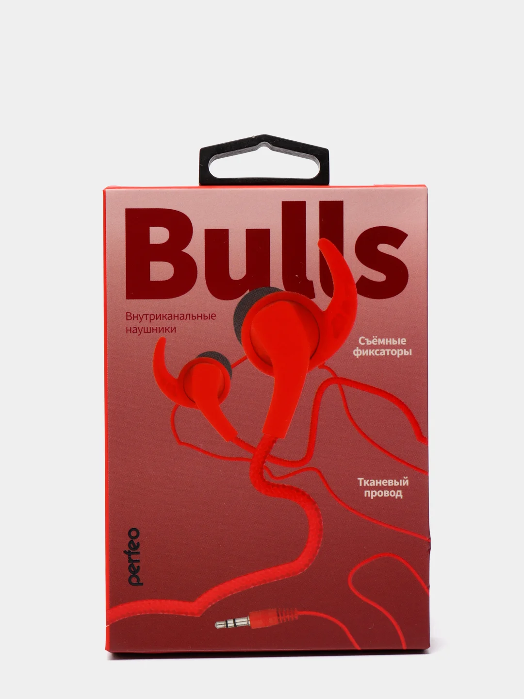 Красный наушники Perfeo Bulls, тканевый провод, Внутриканальные